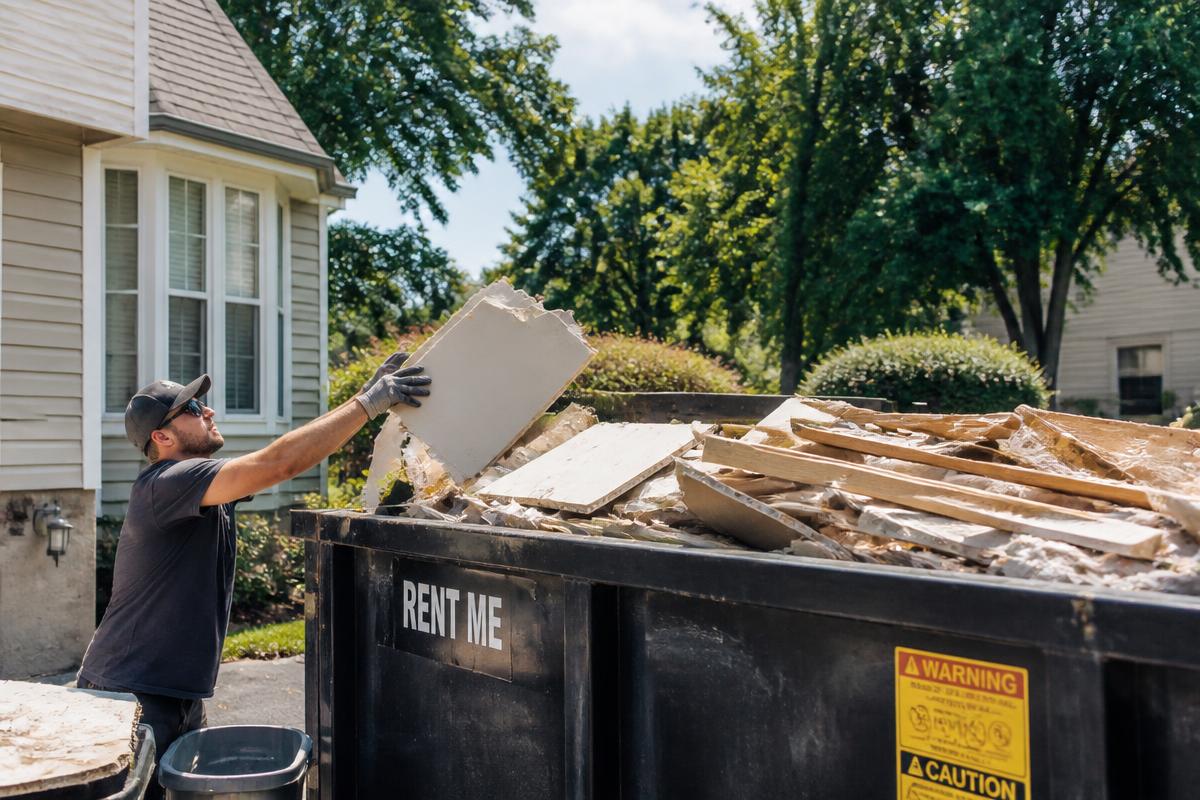 Renovation debris sorted for disposal